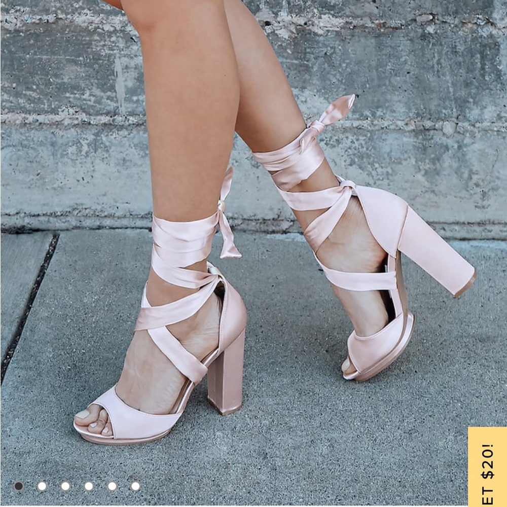 Blush Satin Lace Up Platform Heels